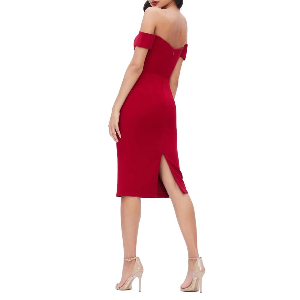 Dress The Population Bailey Bodycon Midi Dress Garnet Off Shoulder Medium Event - Picture 2 of 16